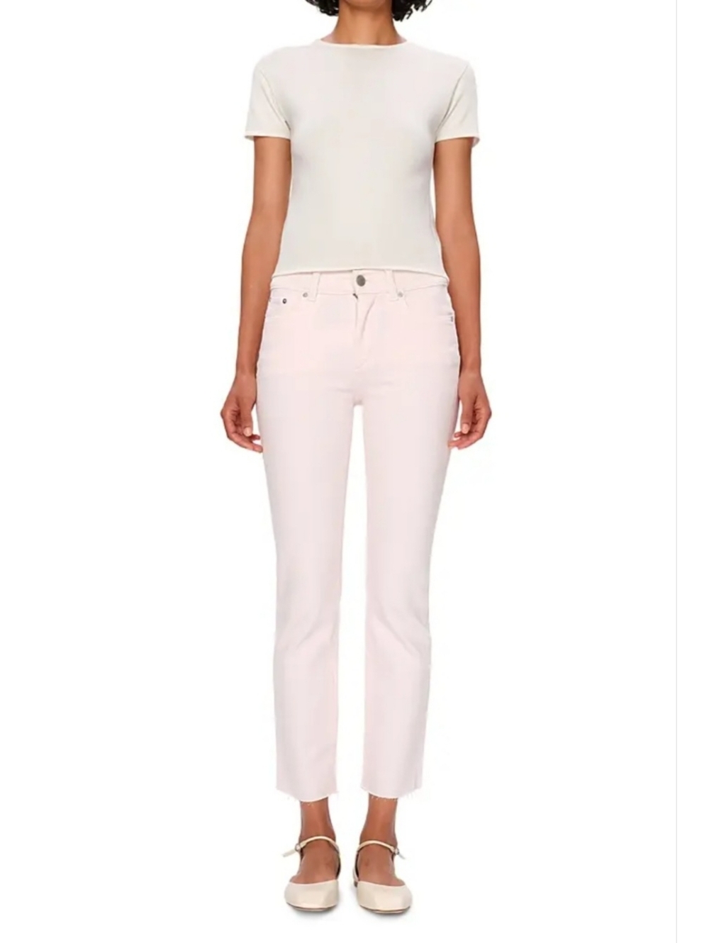 DL1961‎ Mara Straight Mid Rise Ankle Premium Denim Jeans Pink Raw Hem Sz 26
